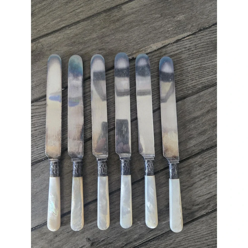 Antique J. Russell & Co. Butter Knives Set of 6 Mother of Pearl 1834 Spreaders